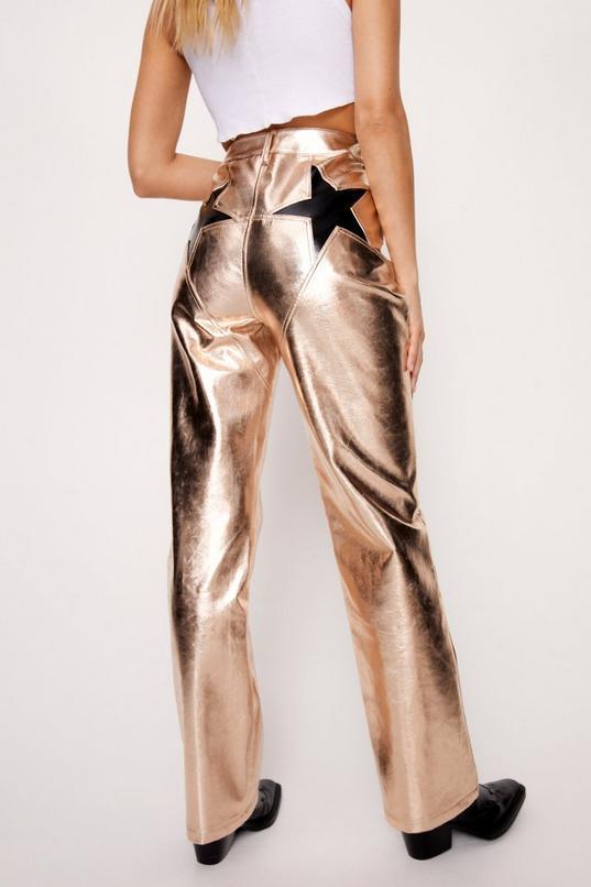 Metallic Star Bum Faux Leather Pants Product Image