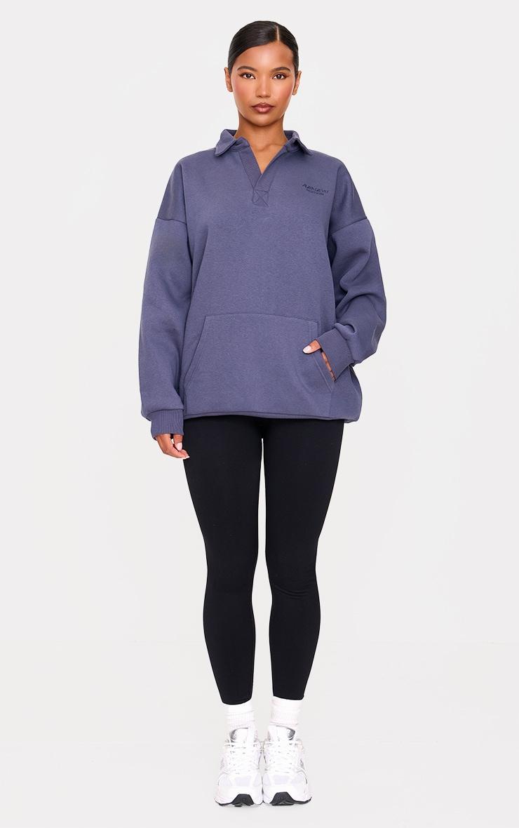 Blue Grey Embroidered Oversized Fit Collar Sweatshirt Product Image