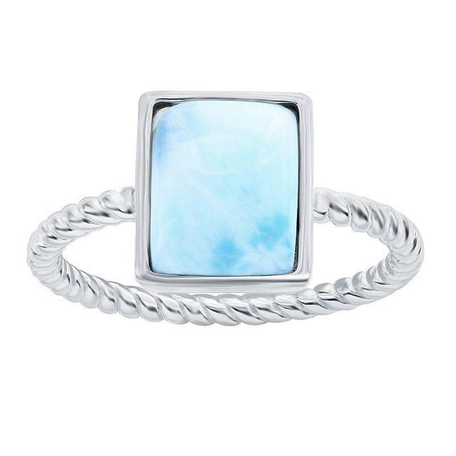 Sterling Silver Rectangle Larimar Rope Design Band Ring Product Image