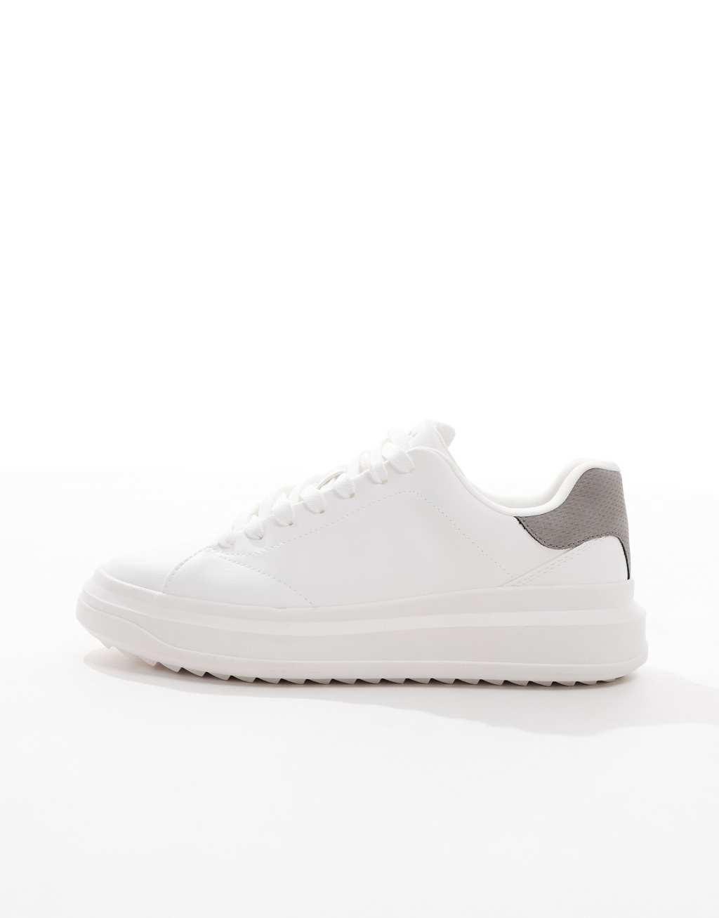 Bershka gray back tab sneakers in white  Product Image