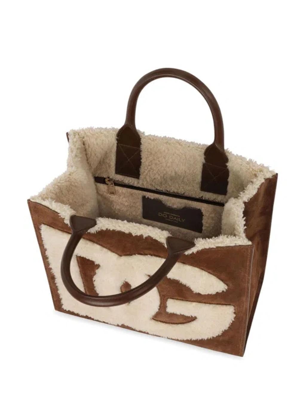 Dg Daily Small Suede Tote Bag In Brown Product Image