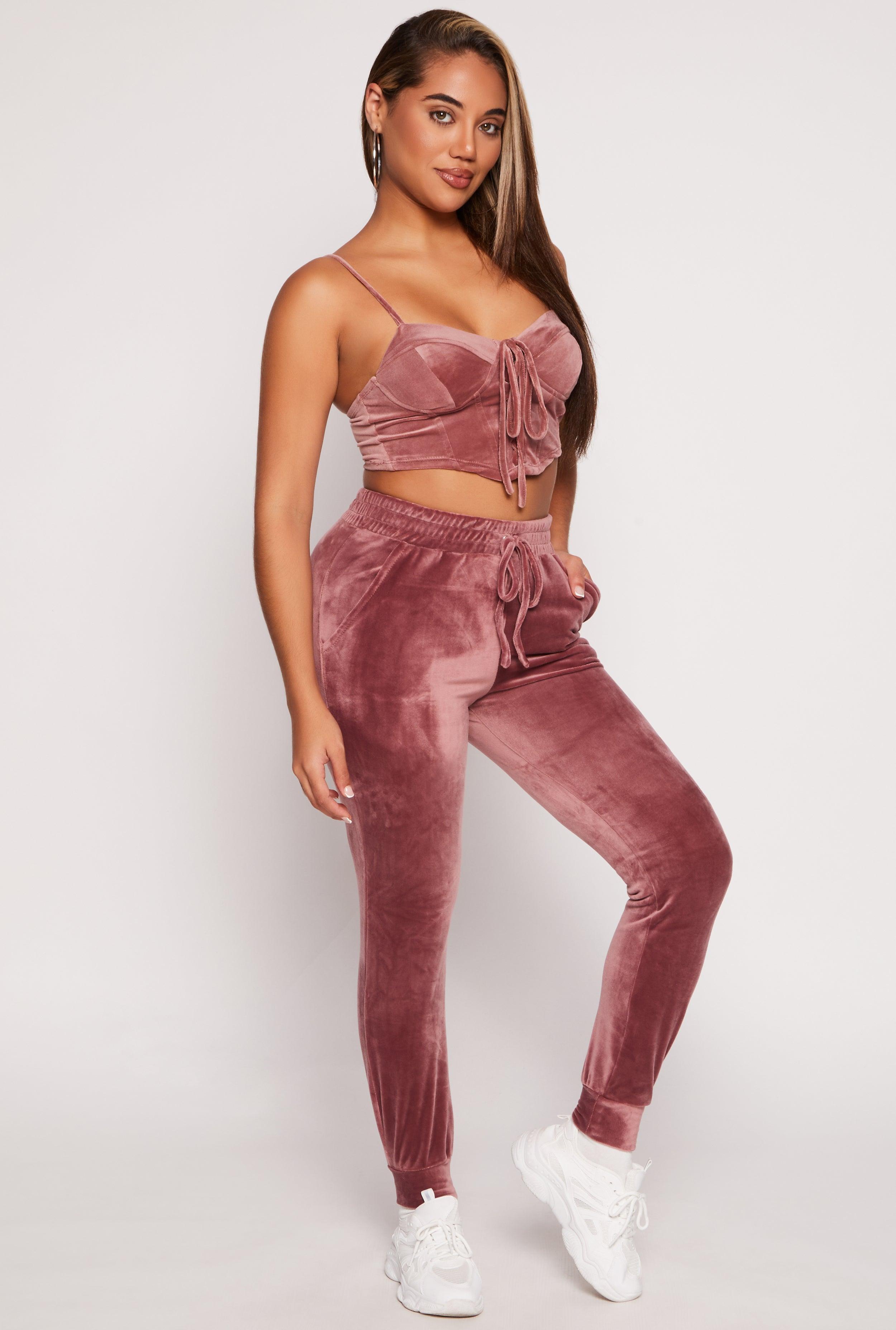 Womens Iris Velour Lace Up Corset Top with Joggers Product Image