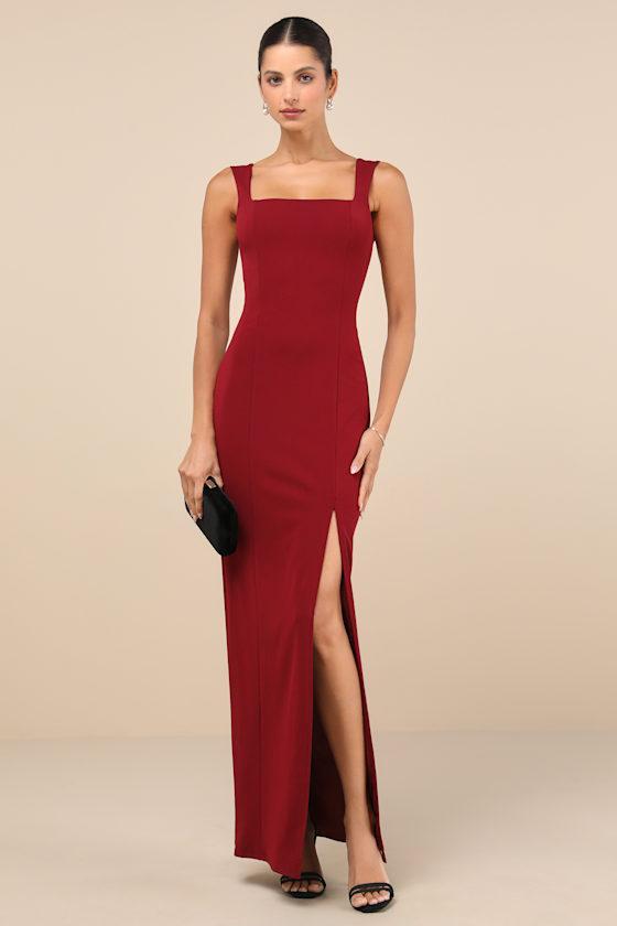 Inspiring Allure Wine Red Square Neck Column Maxi Dress product image