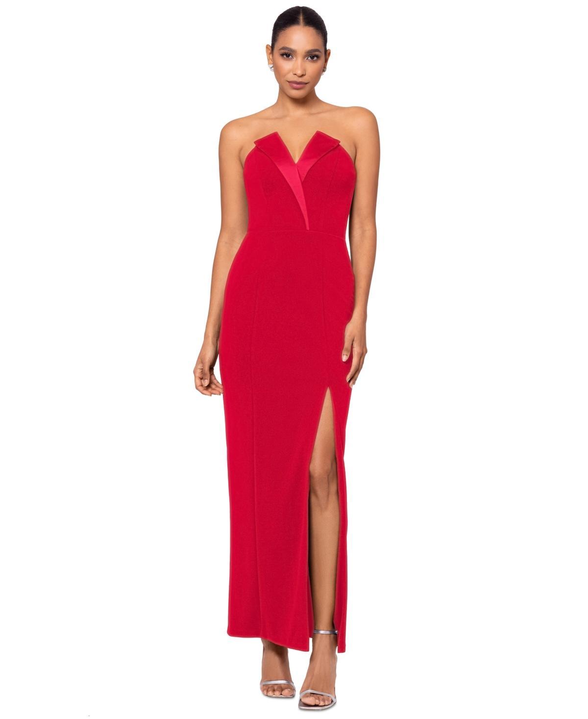 Betsy & Adam Strapless Tuxedo Gown Product Image