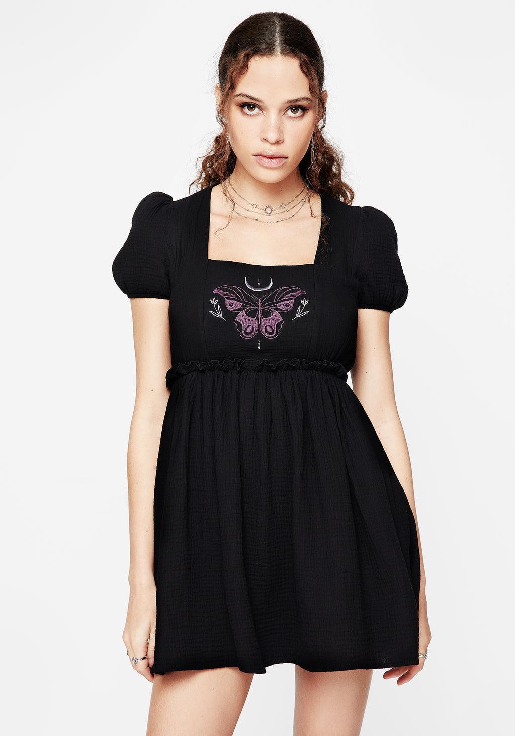 Cocoon Butterfly Embroidered Puff Sleeve Mini Dress Product Image