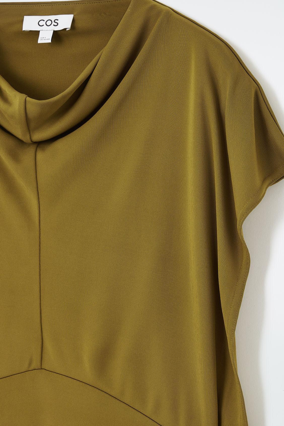 DRAPED COWL-NECK MIDI DRESS Product Image