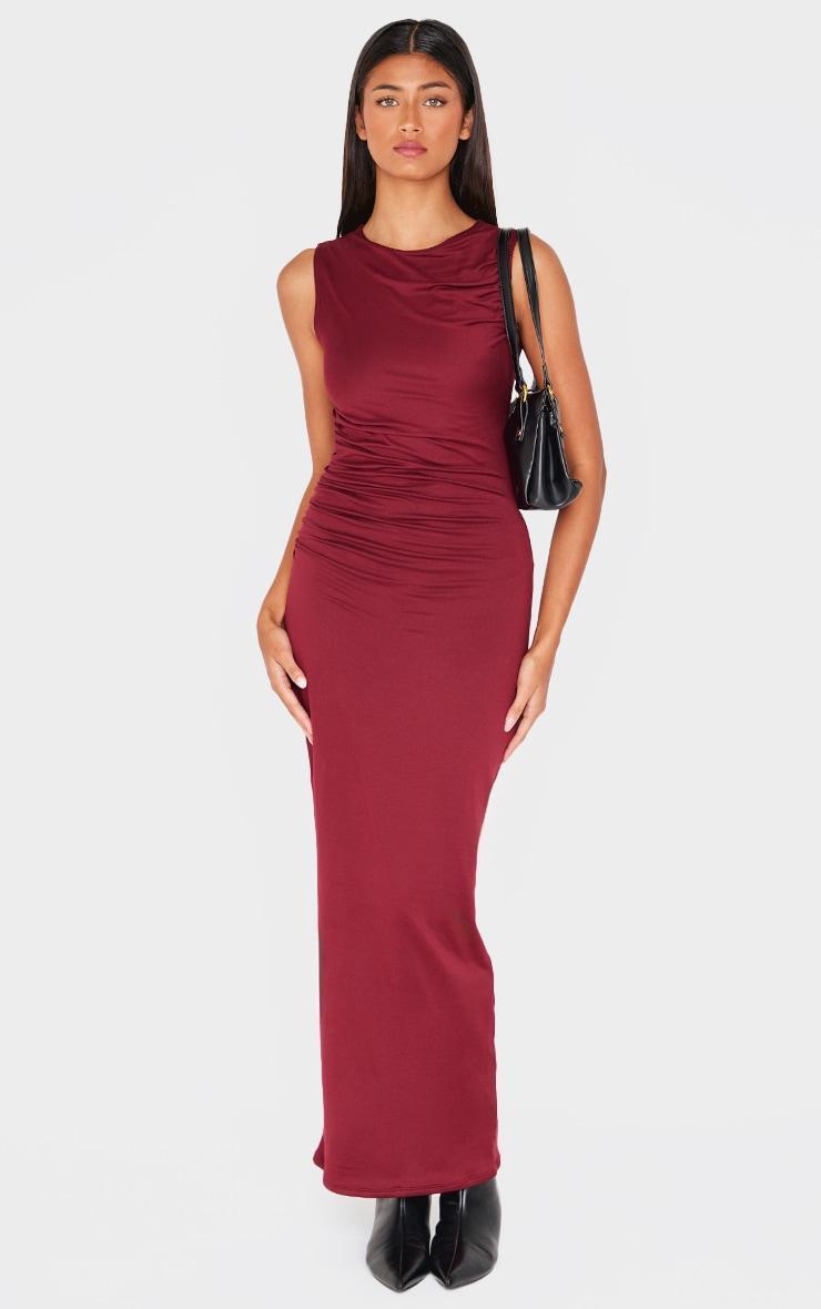 Burgundy Double Contour Ruched Detail Maxi Dress Product Image