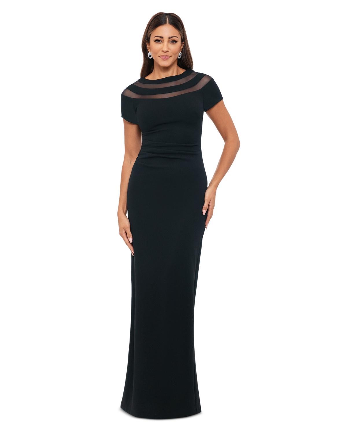 Xscape Womens Illusion-Neck Ruched-Back Scuba Crepe Gown Product Image