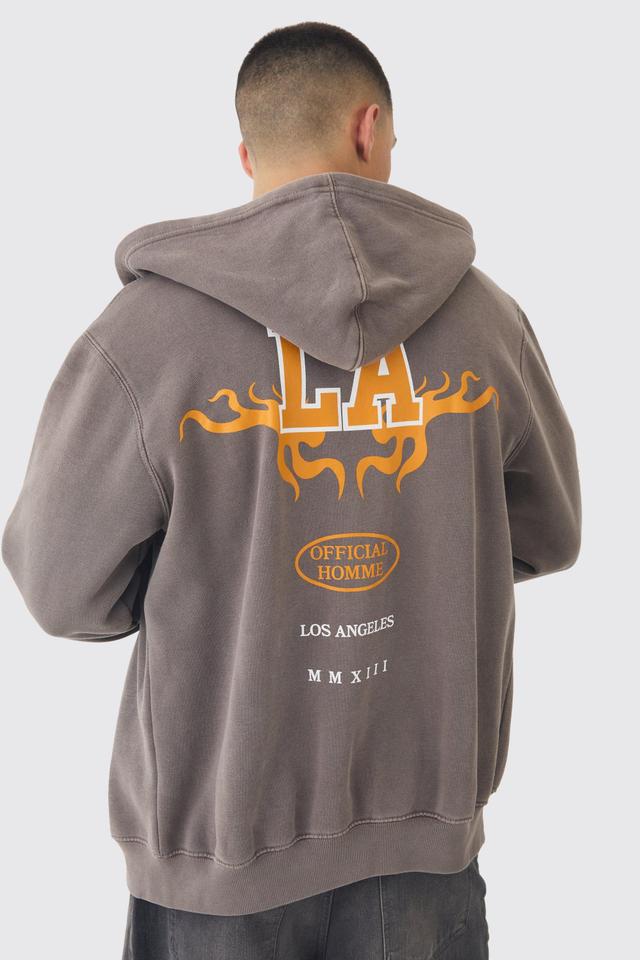 Washed LA Back Print Zip Through Hoodie | boohooMAN USA Product Image