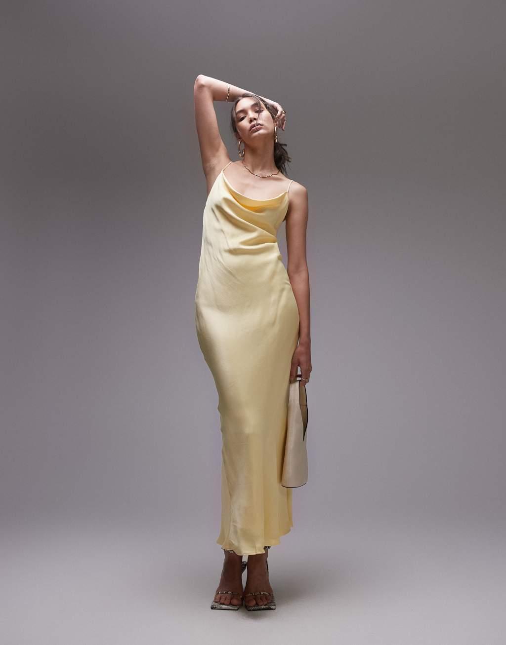 Topshop cowl neck scoop back midi dress in lemonade Product Image