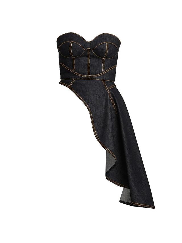 Alexander McQueen Asymmetric Drape Denim Corset Top Product Image