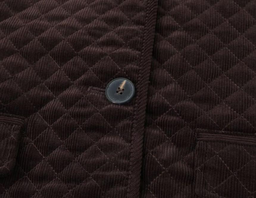 Collared Plain Quilted Button-Up Corduroy Jacket Product Image