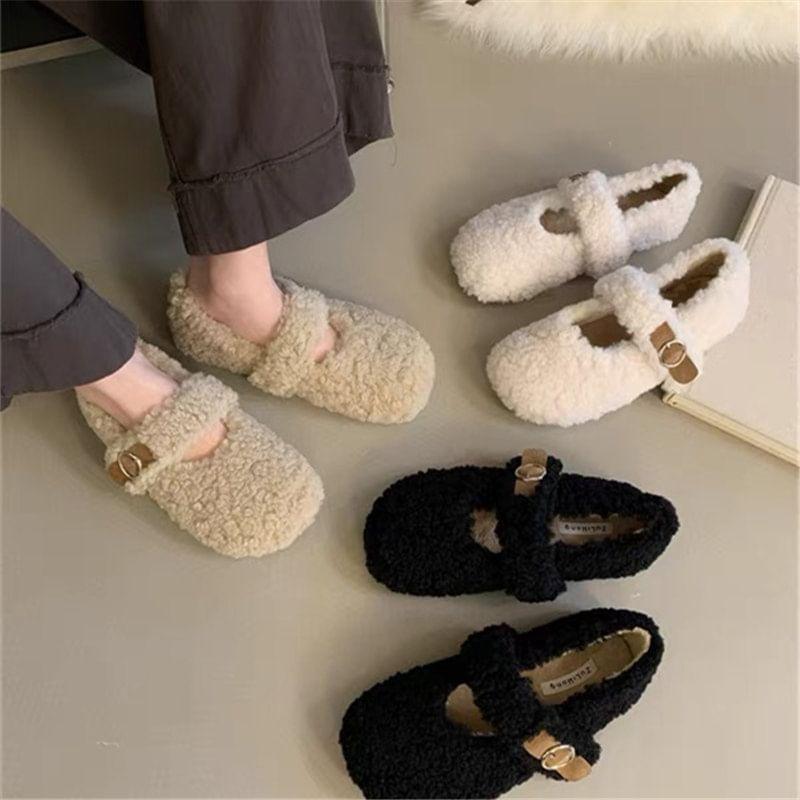 Fleece Buckled Flats Product Image