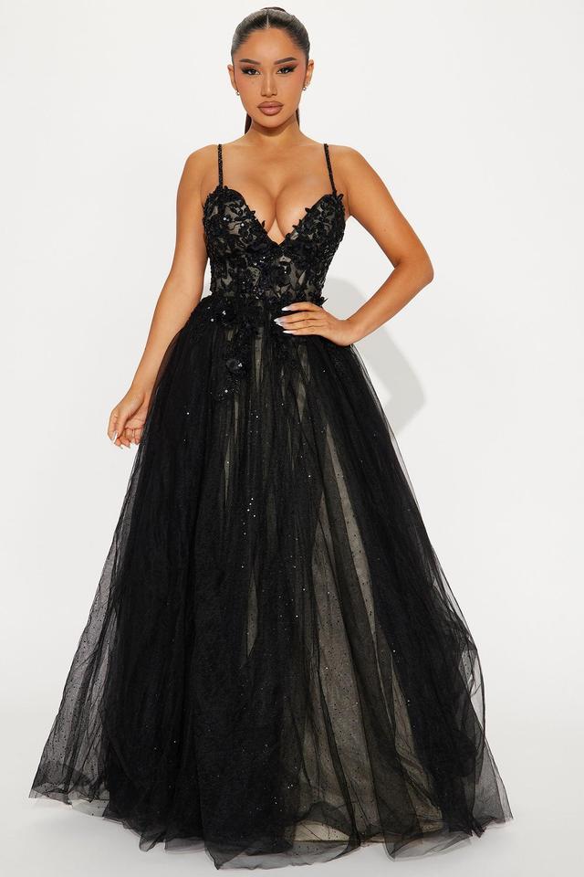 Pearl Lace Tulle Gown - Black Product Image