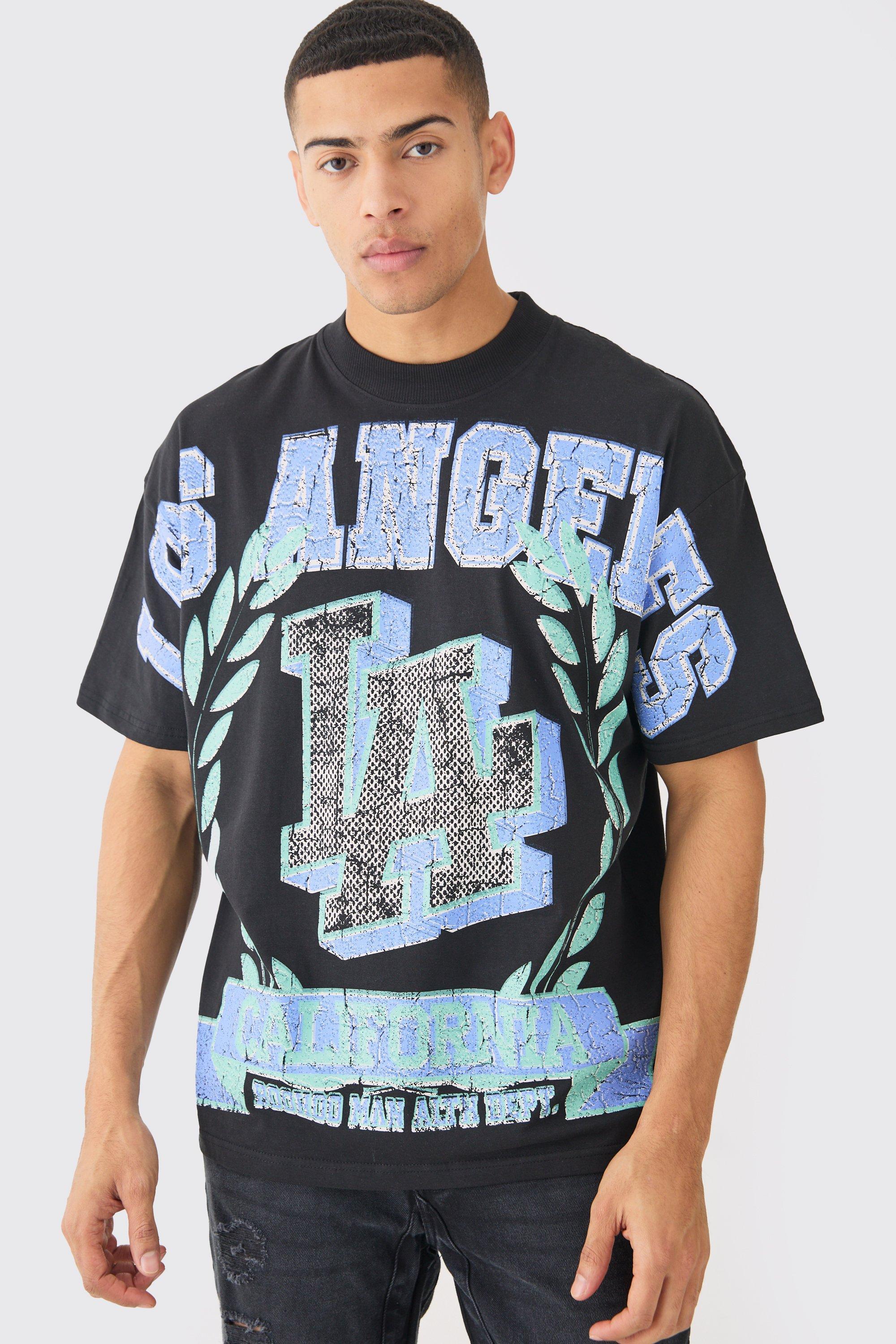 Oversized Over Seams Varsity LA Graphic T-shirt | boohooMAN USA Product Image