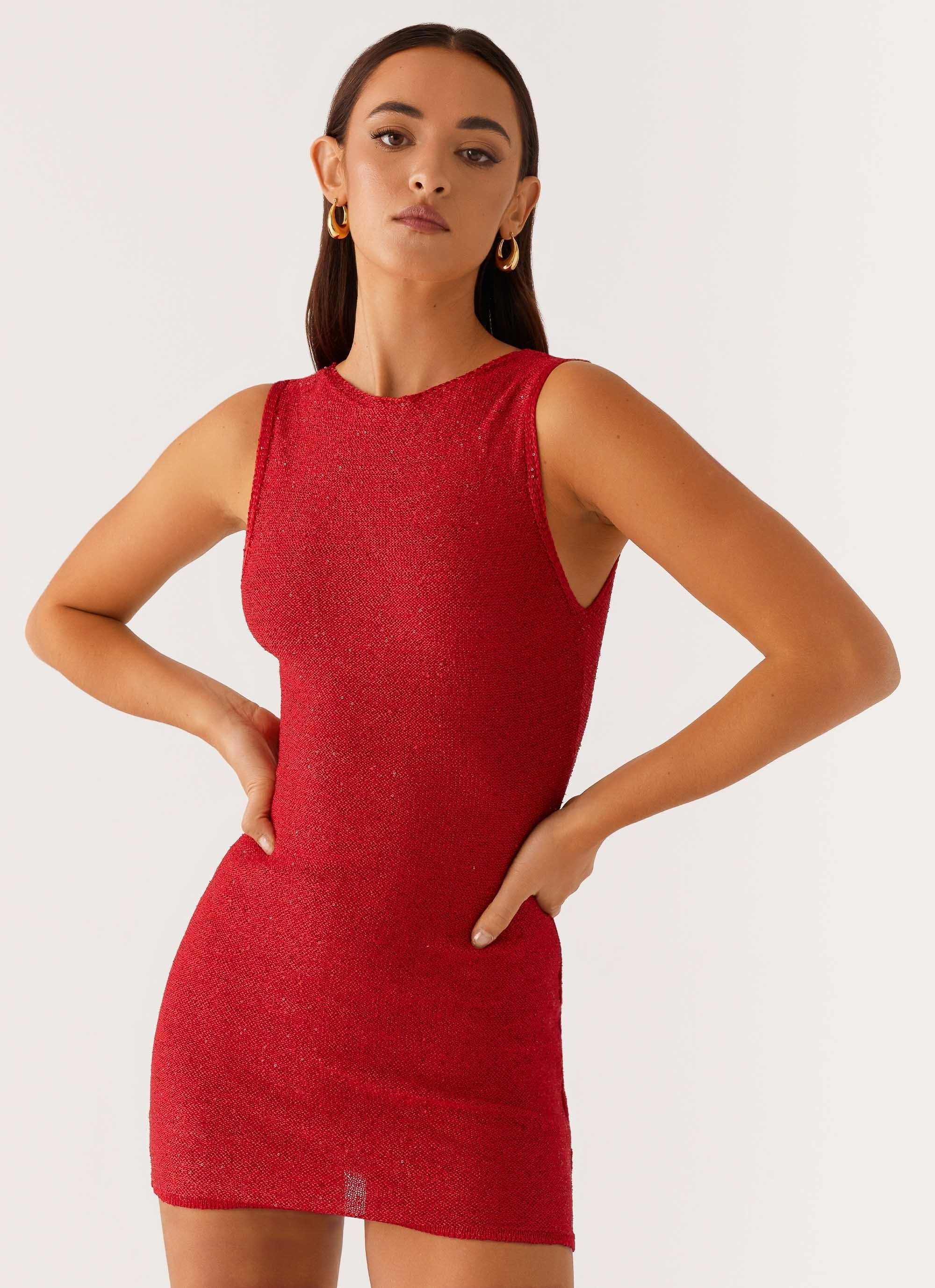 Take Five Summer Knit Mini Dress - Red Product Image