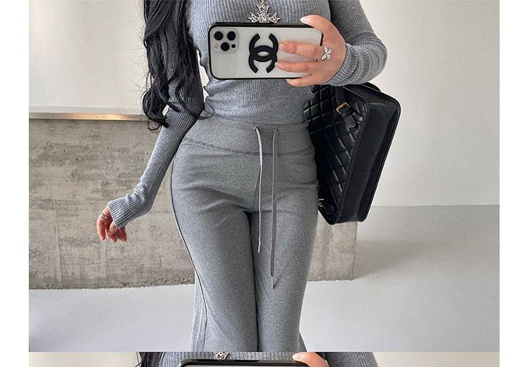 Drawstring Waist Plain Wide Leg Sweatpants Product Image