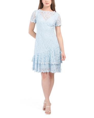 Short Sleeve Lace Dress With Tiers for Women Product Image