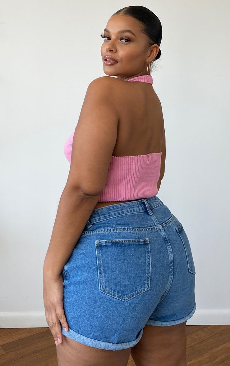 Plus Pink Knitted Halterneck Crop Top Product Image