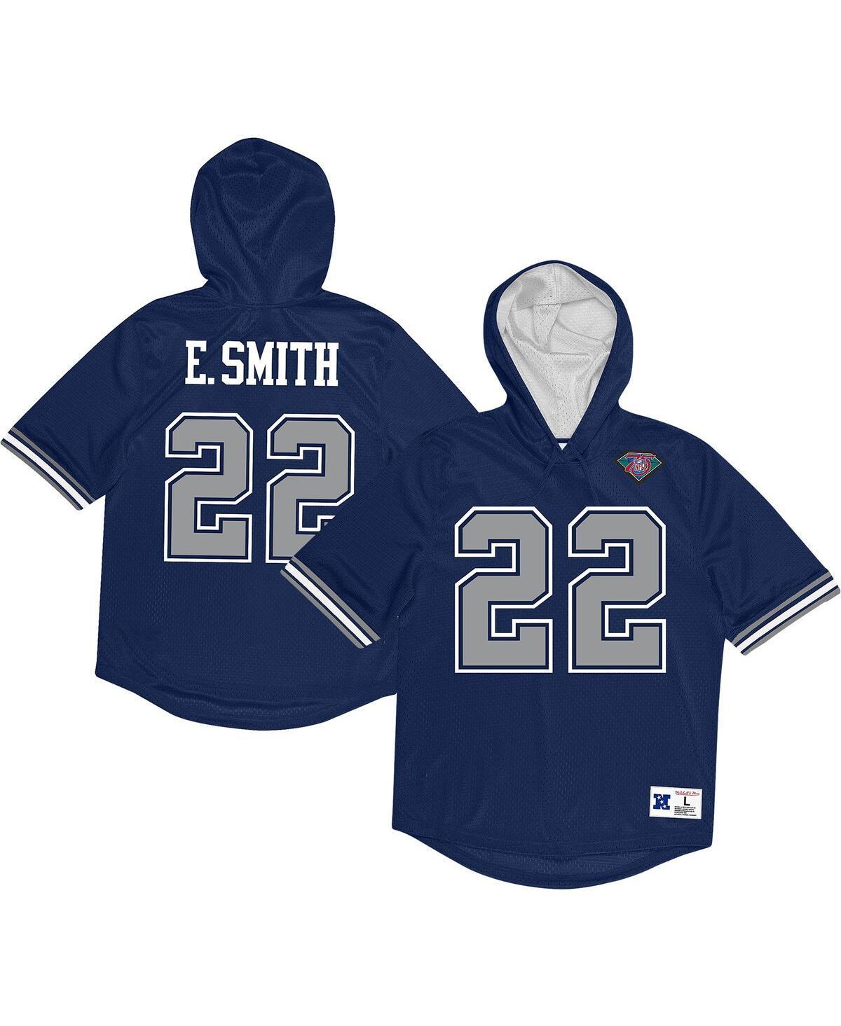 Mens Mitchell & Ness Emmitt Smith Navy Dallas Cowboys Retired Player Mesh Name and Number Hoodie T-shirt Product Image