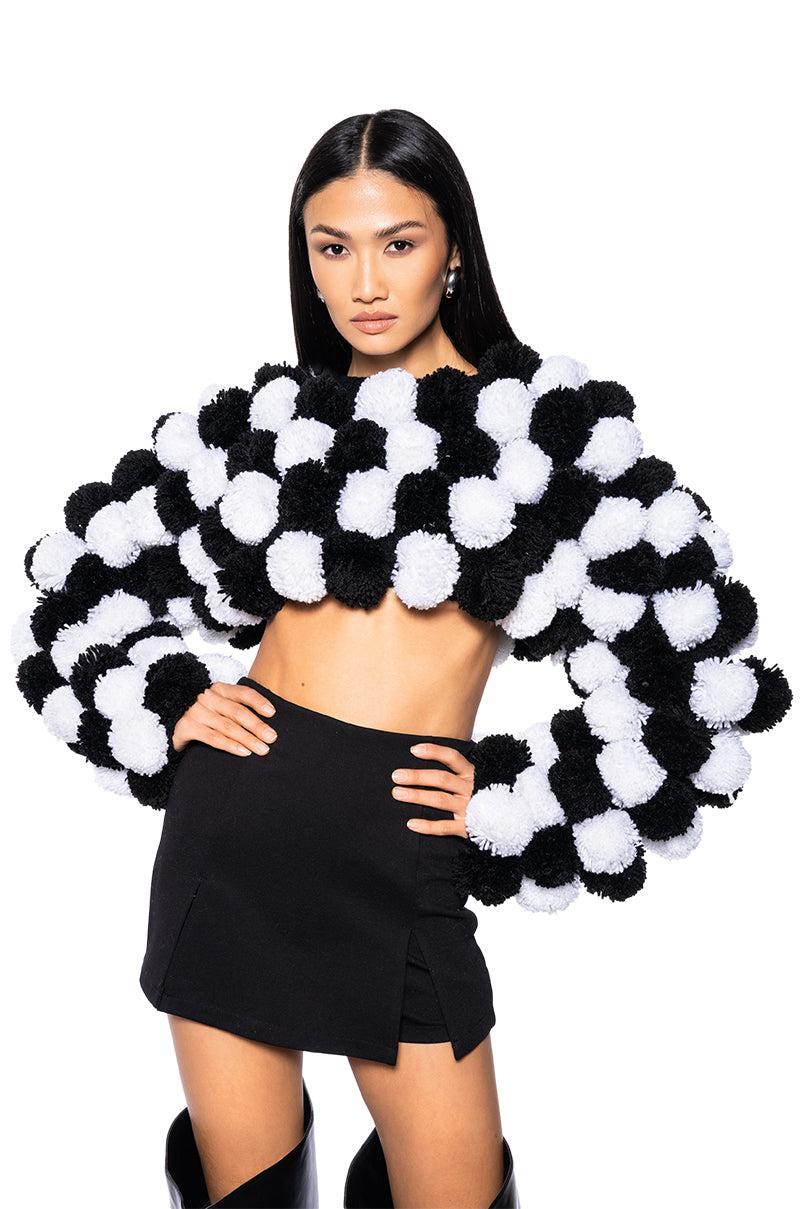 CROPPED POM POM CARDIGAN Product Image