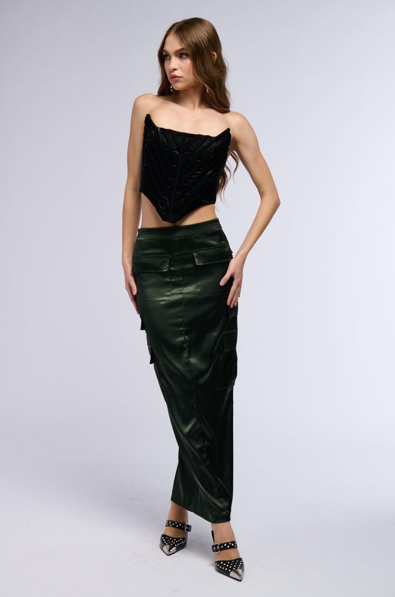 ALL IN SATIN CARGO POCKET MAXI SKIRT Product Image