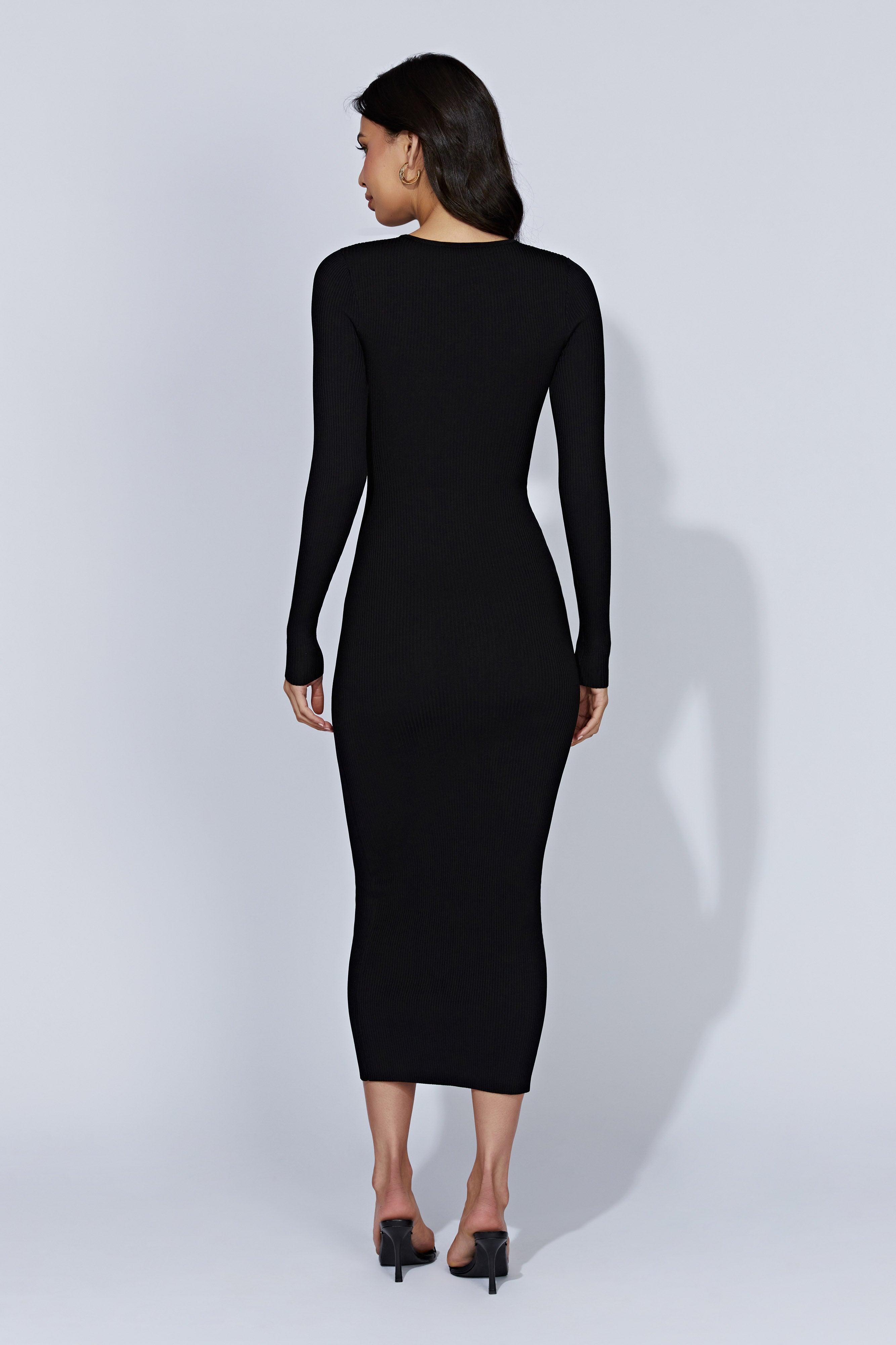 Rowen Long Sleeve Midi Dress - Black Product Image