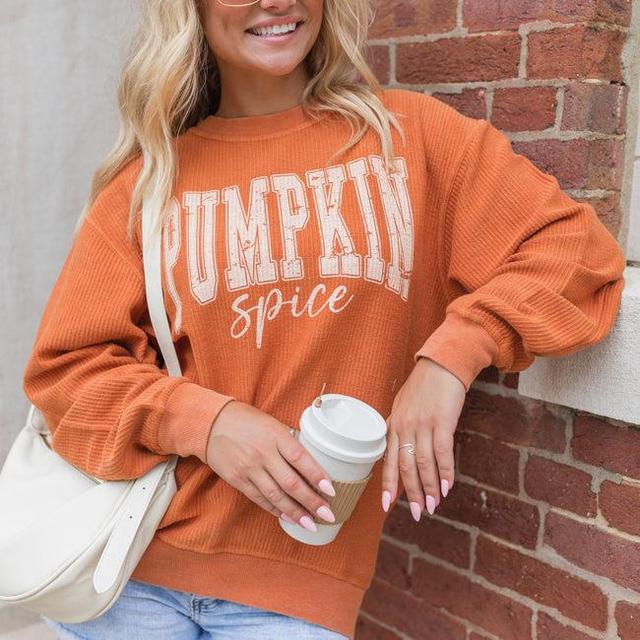 Pumpkin Spice Rust Corded Graphic Sweatshirt Product Image