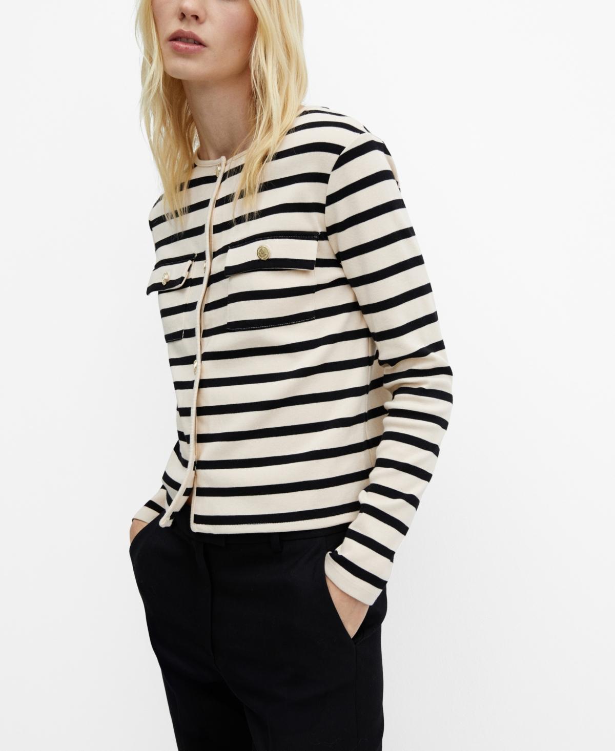 Mango Womens Buttons Detail Striped Cardigan Product Image