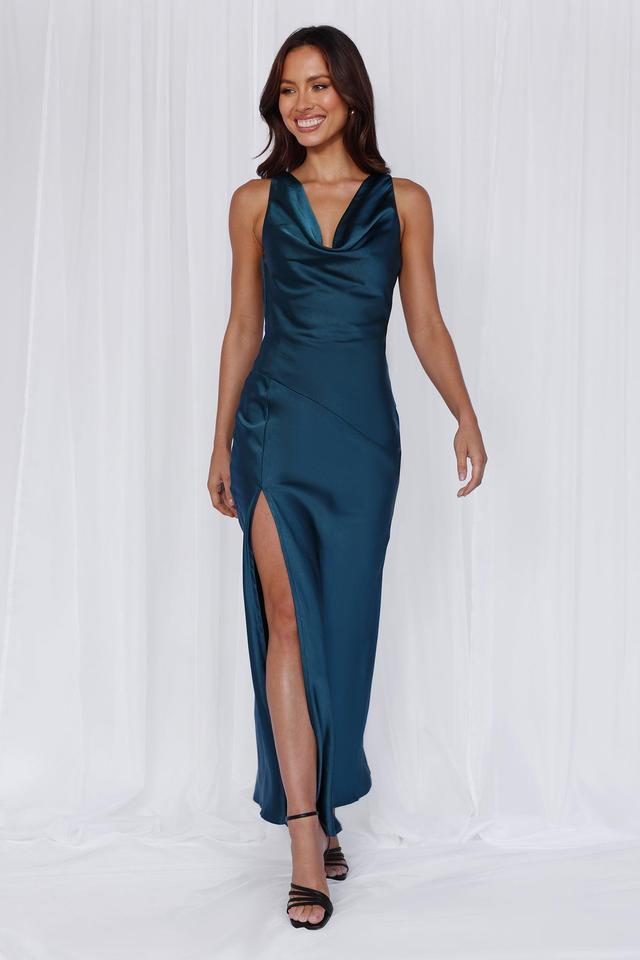 HELLO MOLLY The Loretta Cowl Satin Maxi Dress Teal Product Image