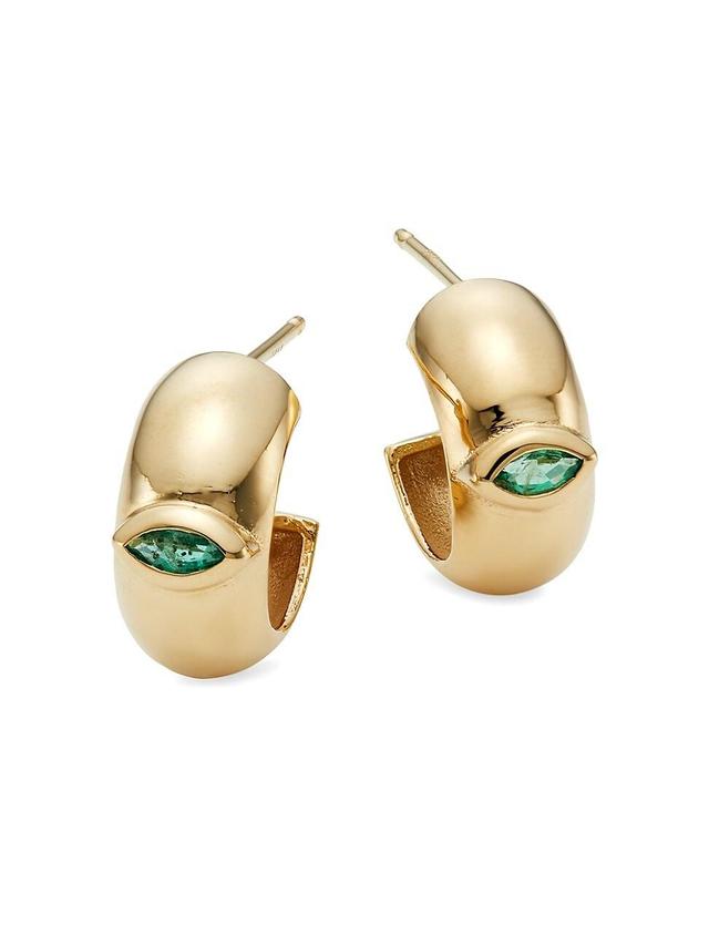 Womens 14K Gold & Emerald Huggie Hoops Earrings Product Image