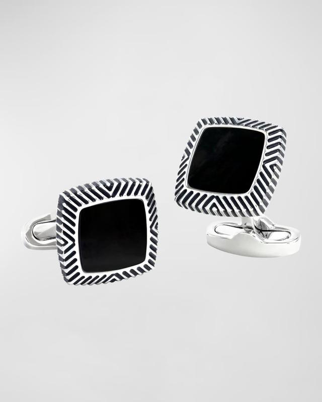 Men's Square Black Onyx Wavy-Frame Cufflinks Product Image