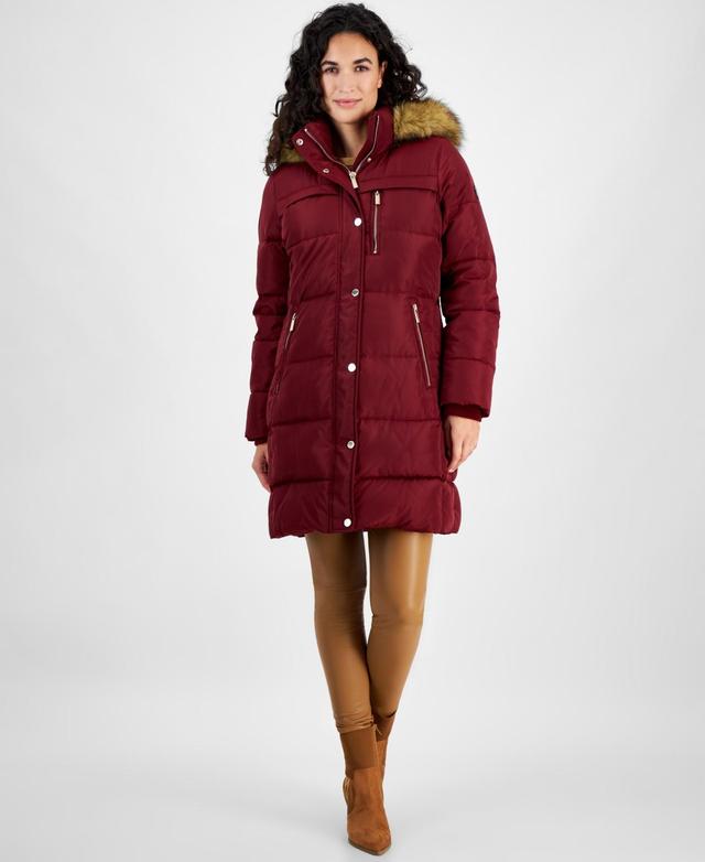 Michael Michael Kors Womens Faux-Fur-Trim Hooded Puffer Coat, Created for Macys Product Image