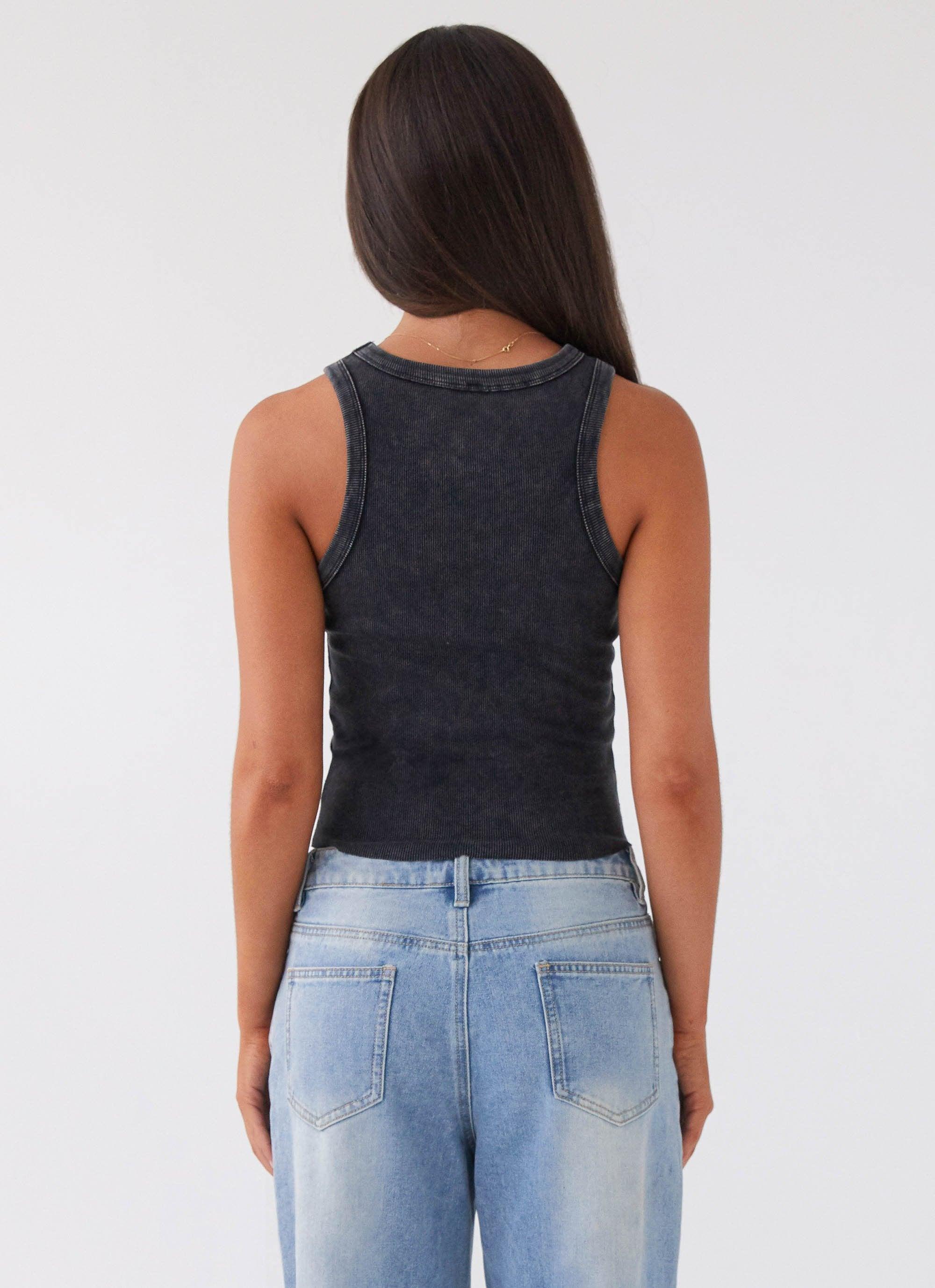 Carmena Ribbed Tank Top - Charcoal Acid Wash Product Image