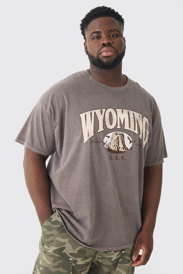 Plus Oversized Washed Wyoming Print T-shirt | boohooMAN USA Product Image