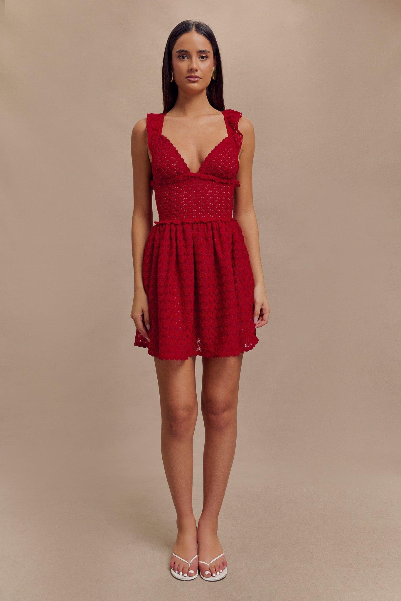 Ezra Lace Mini Dress - Deep Red product image