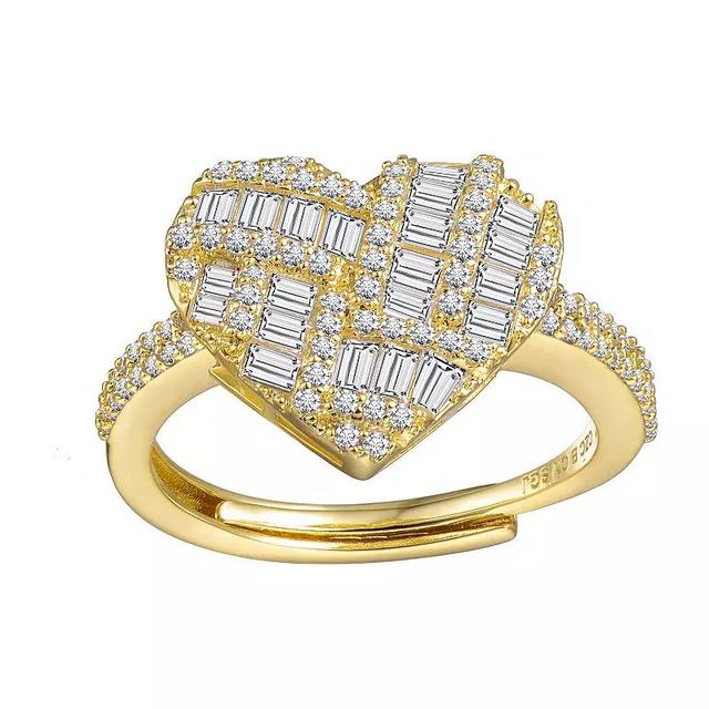 14k Gold over Silver Cubic Zirconia Puffed Heart Ring, Womens Gold Tone Product Image