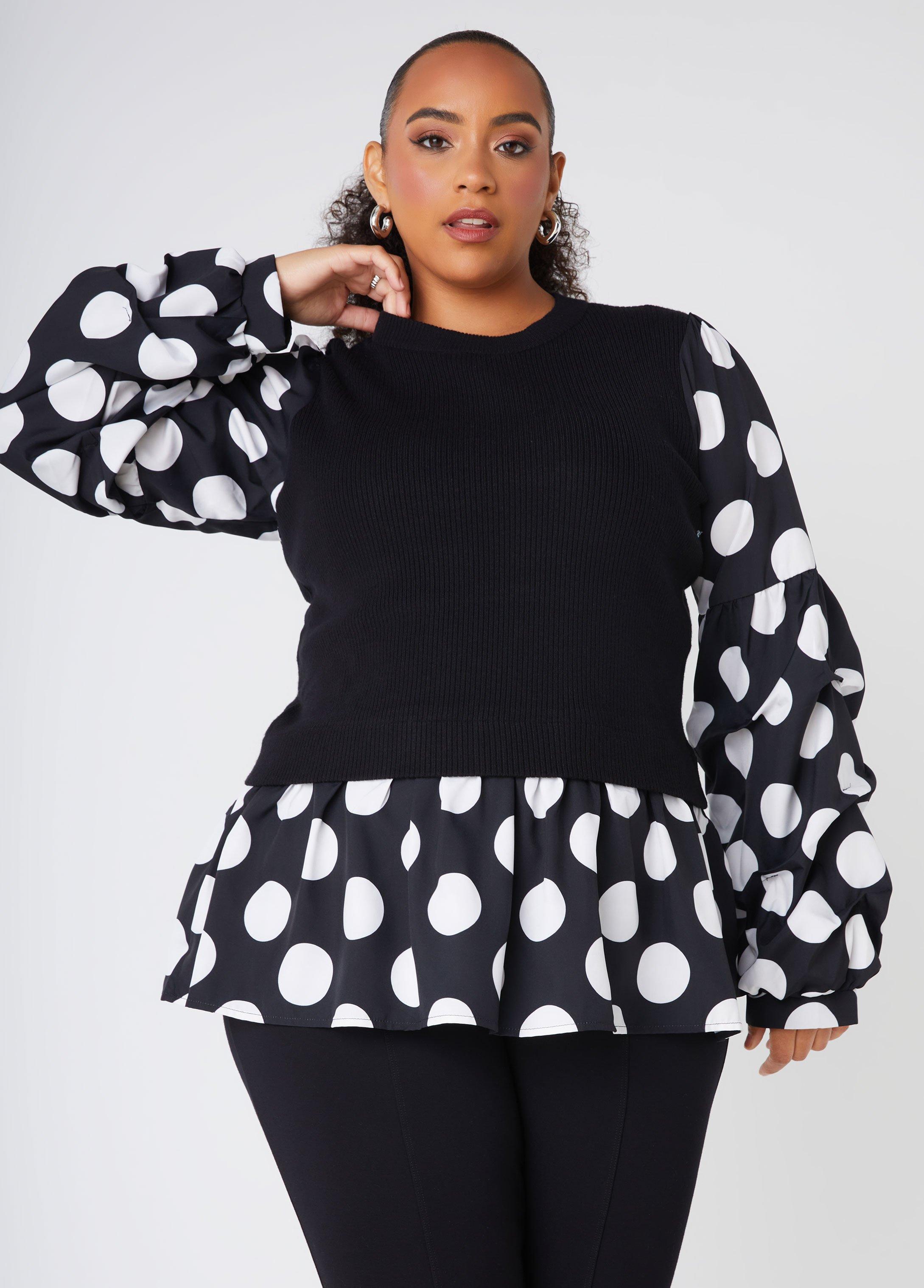 Plus Size Polka Dot Paneled Sweater Ashley Stewart Product Image