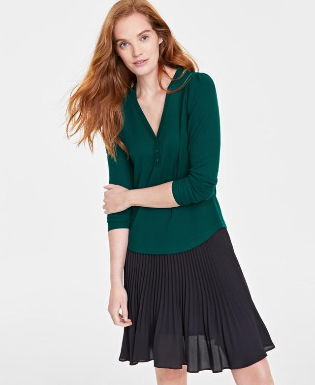 On 34th Womens V-Neck Waffle-Knit Top, Created for Macys Product Image