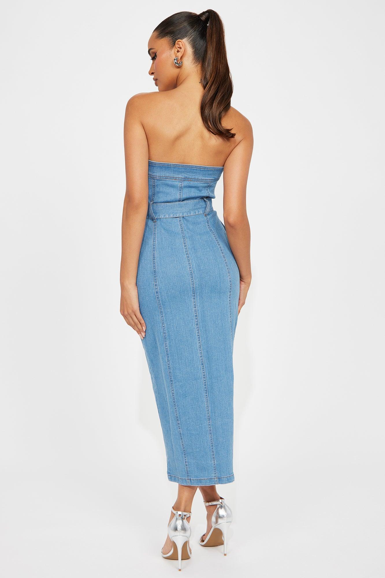 Luna Denim Midi Dress - Light Wash Product Image