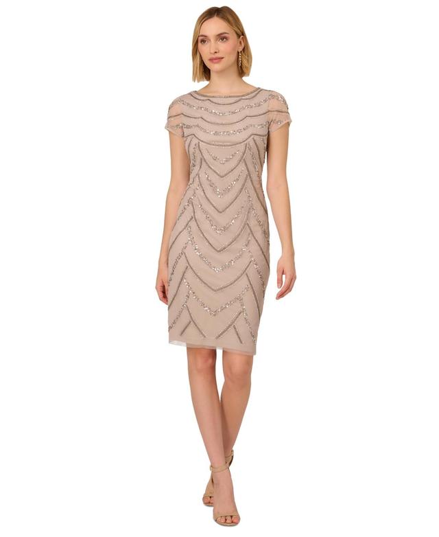 Adrianna Papell Womens Beaded Cap-Sleeve Sheath Dress Product Image