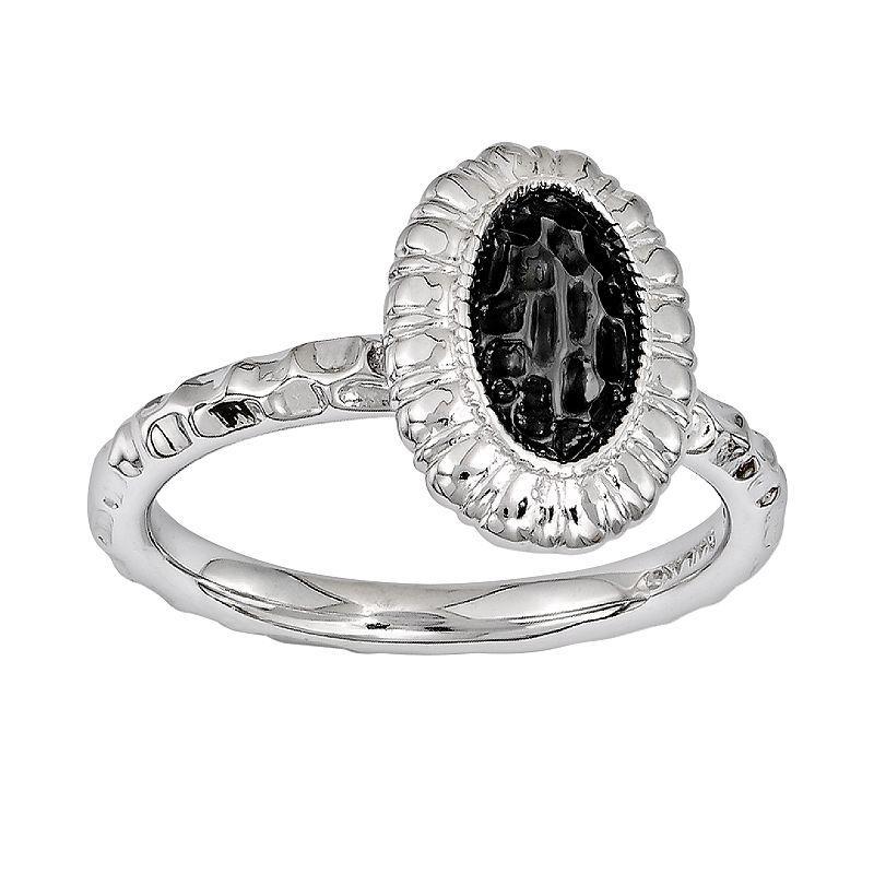 Stacks & Stones Rhodium- & Black Ruthenium-Plated Sterling Silver Textured Frame Stack Ring, Womens Product Image