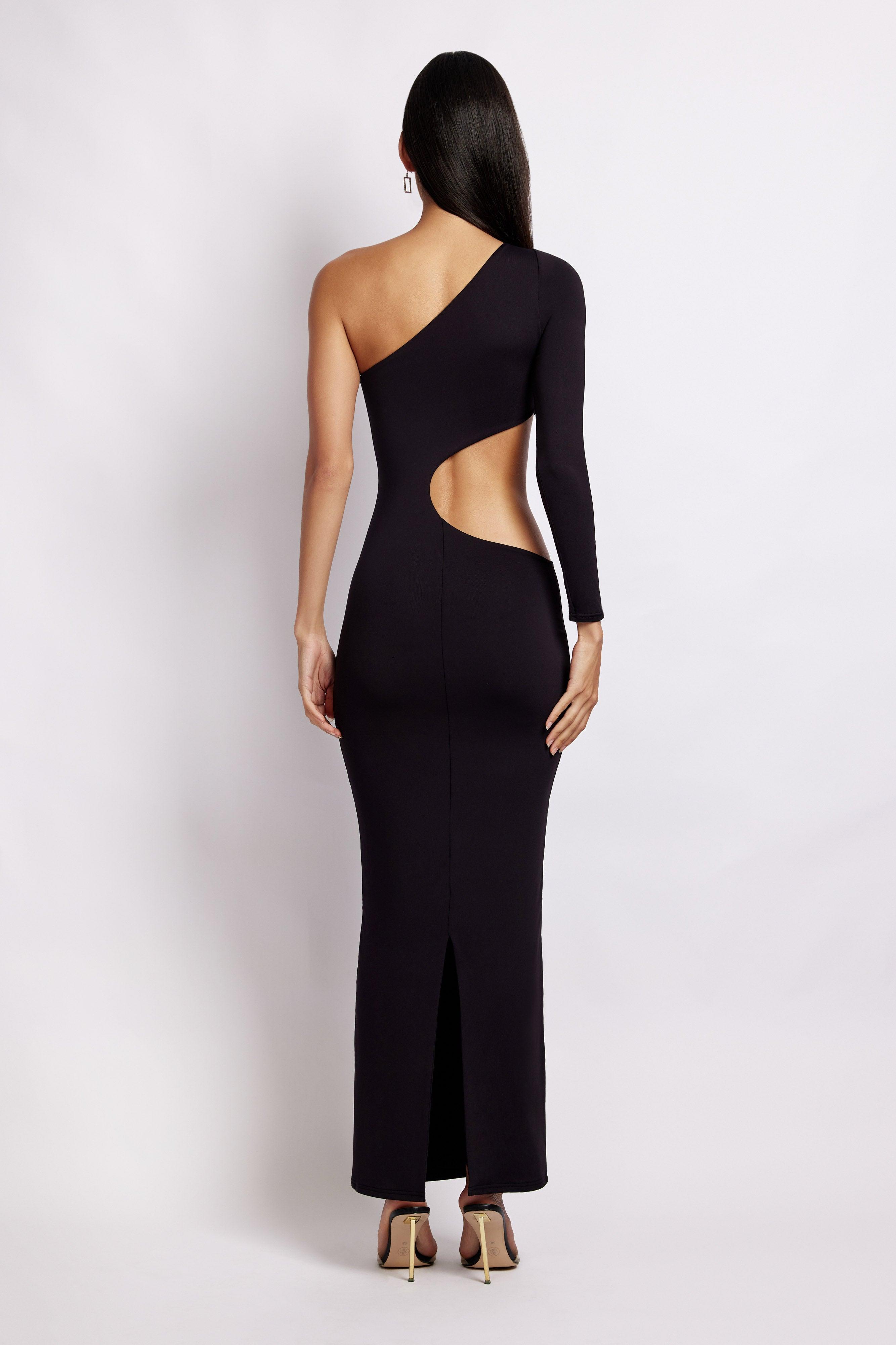 Joyce One Shoulder Cut Out Maxi Dress - Black Product Image