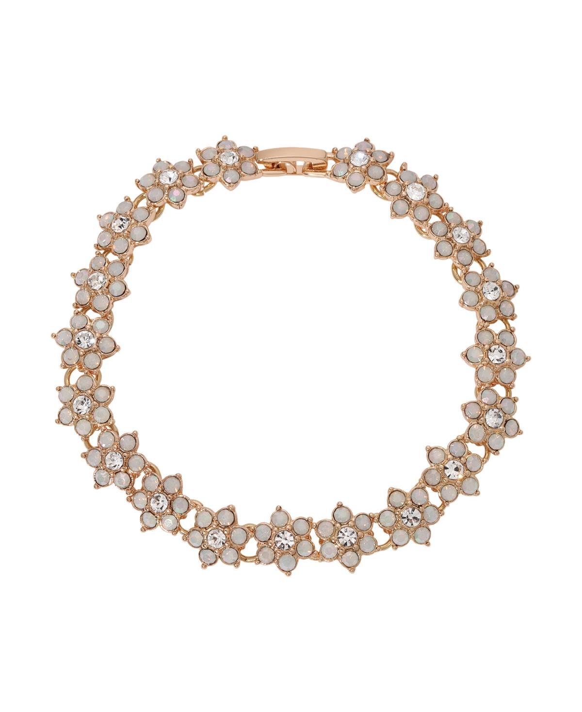 1928 Gold Tone Simulated White Opal Crystal Flower Bracelet, Womens Product Image