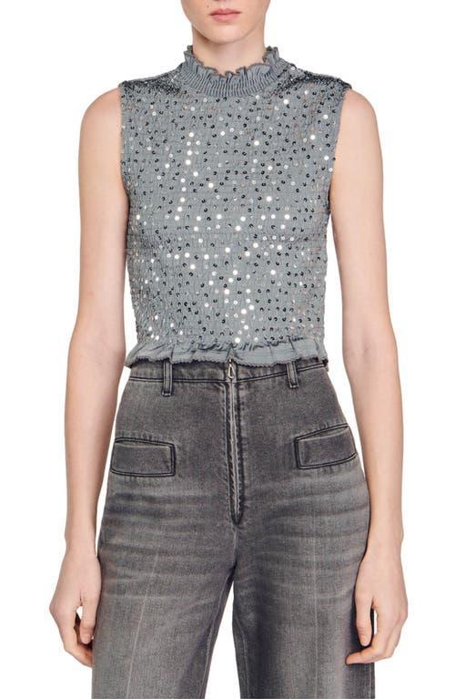 sandro Yahir Sequin Smocked Sleeveless Crop Top Product Image