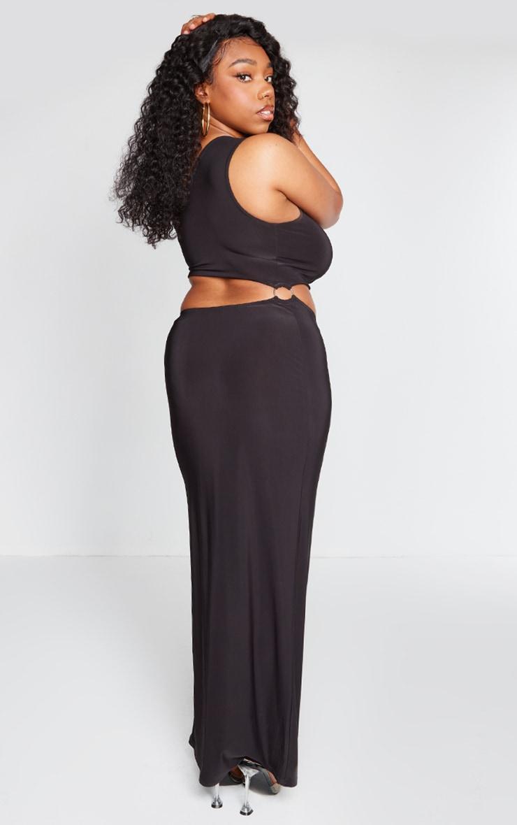 Plus Black One Shoulder Ring Detail Cut Out Maxi Dress Product Image