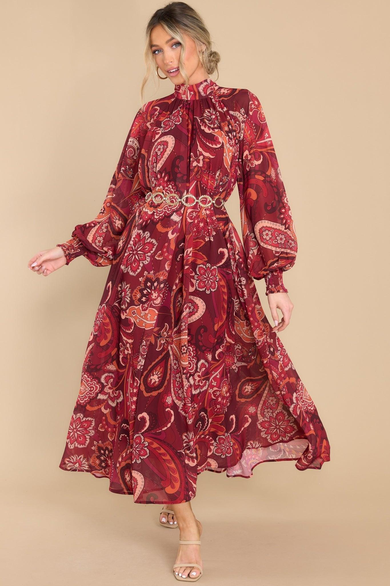 Aura The Perfect Spice Burgundy Multi Print Maxi Dress Product Image