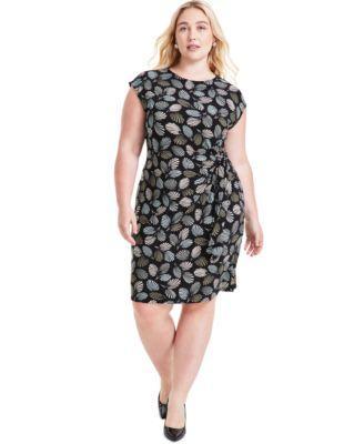 Plus Size Abstract-Print Cap-Sleeve Dress Product Image