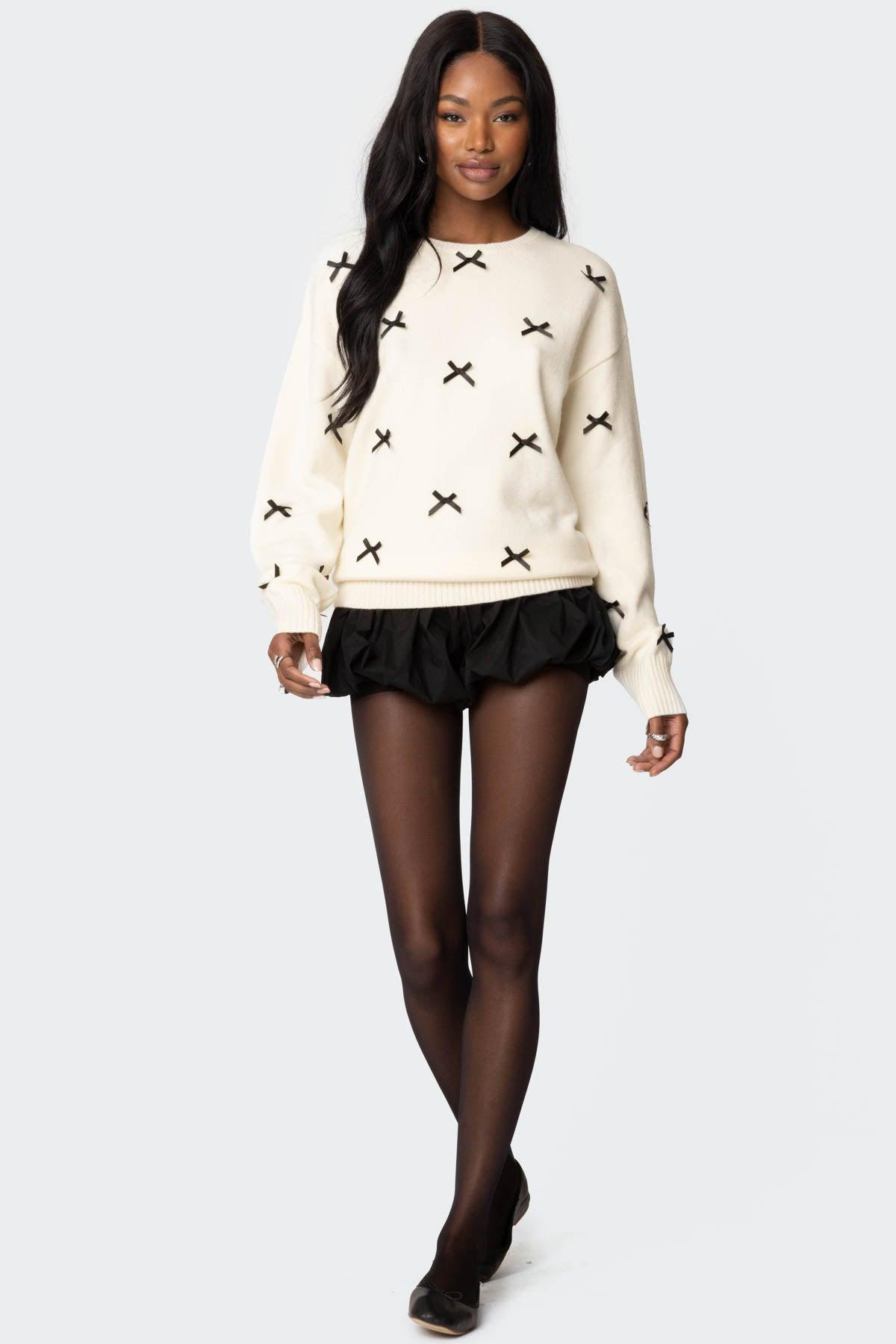 Satin Bow Oversized Sweater Product Image