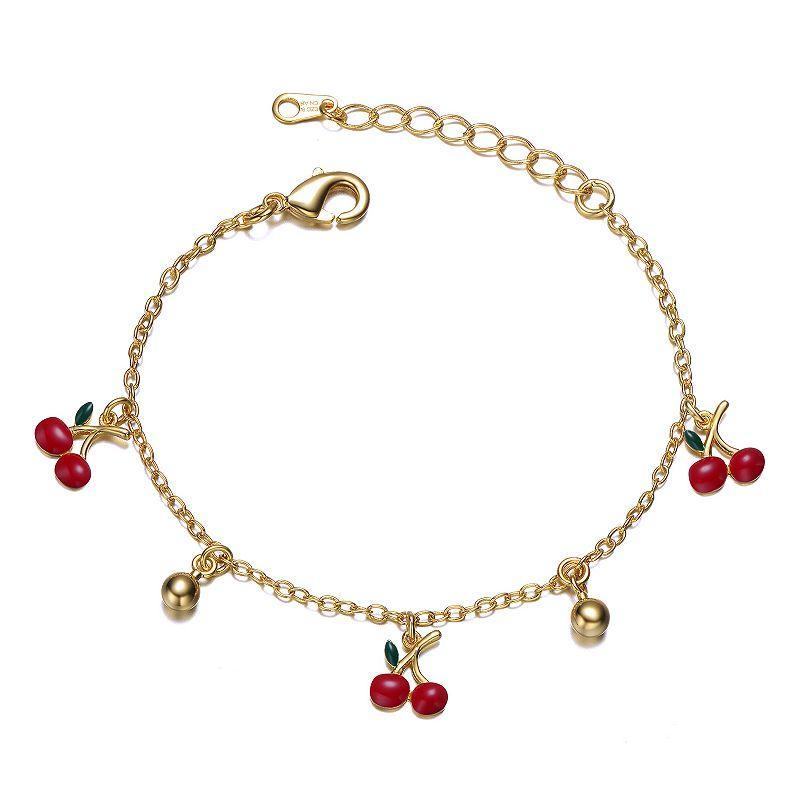 Kids 14k Gold Plated Enameled Cherry Charm Bracelet, Womens Gold Tone Product Image